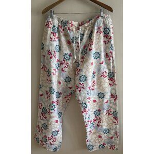 LL Bean Pajama Flannel Pants XL Holiday Birds Christmas Drawstring Waist